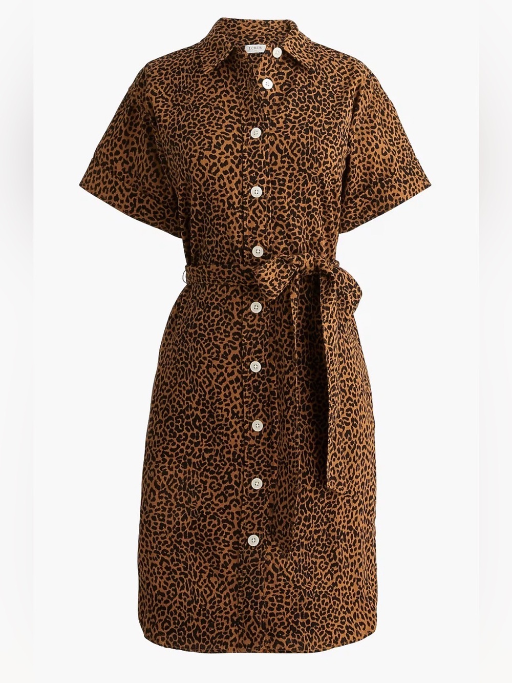 J.Crew Linen Blend Belted Mini Shirt Dress Animal Print XS NEW 3048